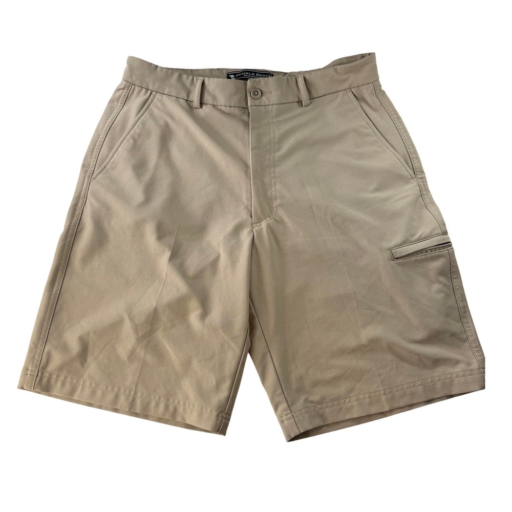 Pebble Beach Performance Mens Khaki Flat Front Golf Shorts Size 32